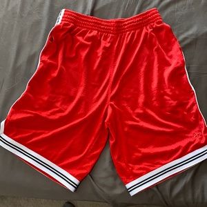 Red and white basketball shorts